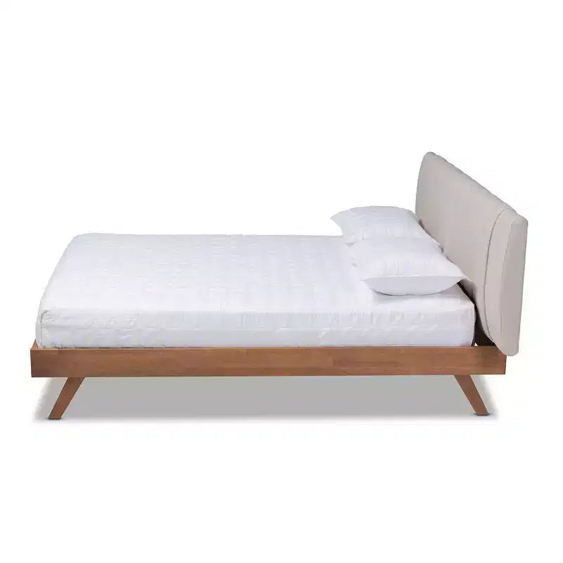 Baxton Studio King Brita Letto a Piattaforma in Noce Beige: Moderno Telaio Imbottito con Testiera