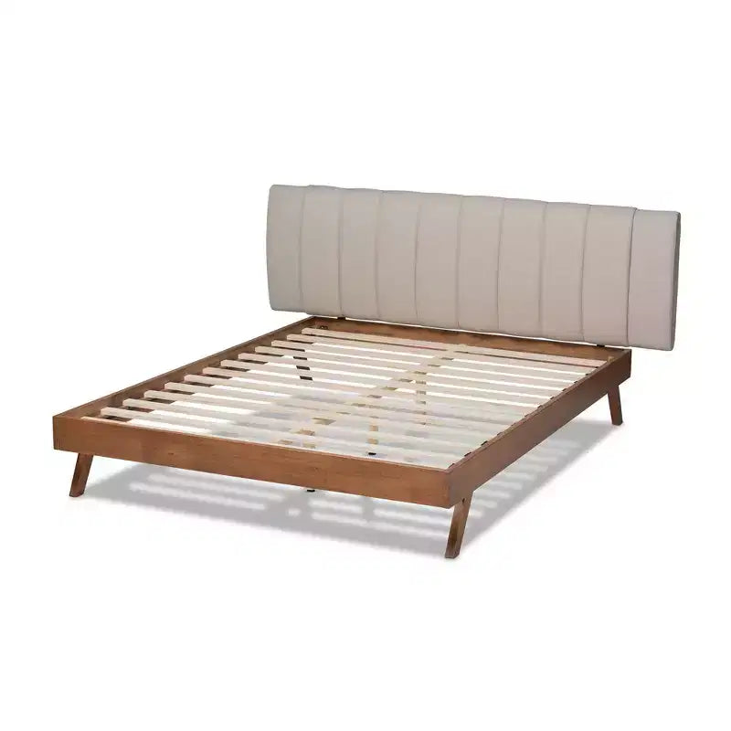 Baxton Studio King Brita Letto a Piattaforma in Noce Beige: Moderno Telaio Imbottito con Testiera