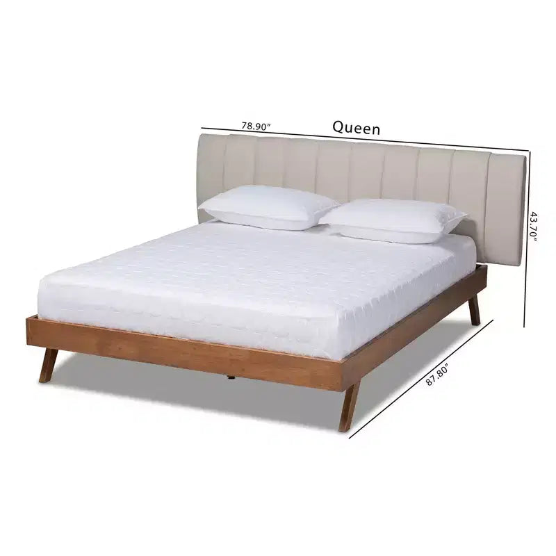 Baxton Studio King Brita Letto a Piattaforma in Noce Beige: Moderno Telaio Imbottito con Testiera