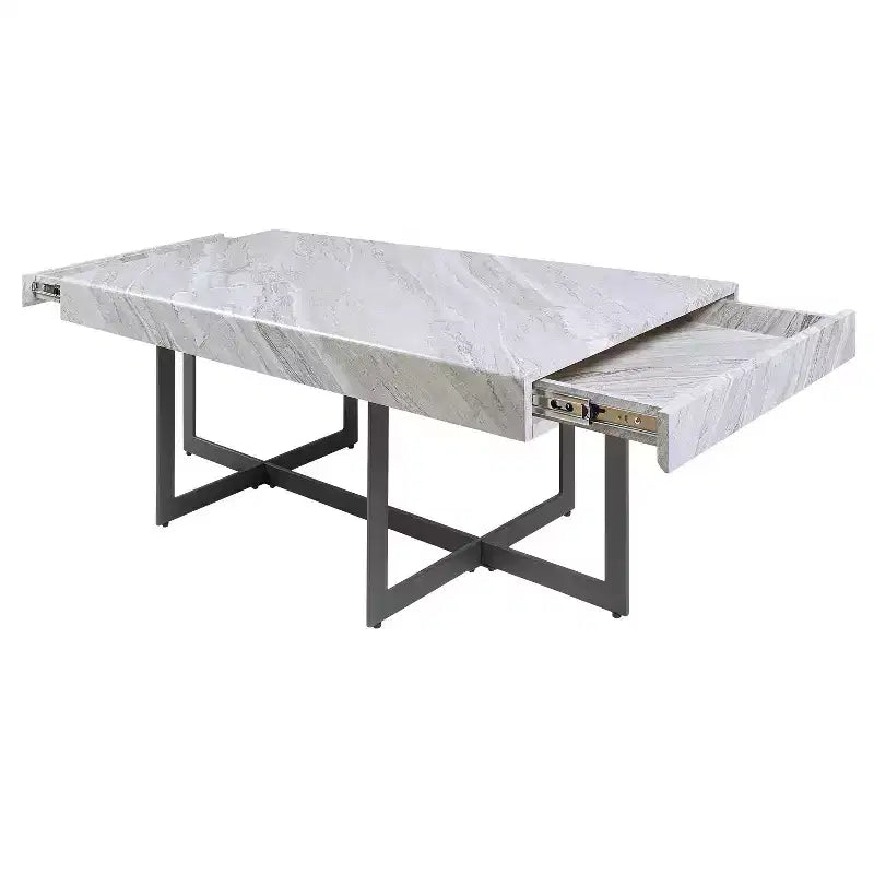 Set 3 tavolini da caffè contemporanei Rohde con cassetti, grigio/metallo color gomma - miBasics