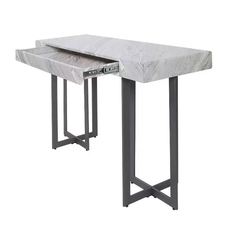 Set 3 tavolini da caffè contemporanei Rohde con cassetti, grigio/metallo color gomma - miBasics