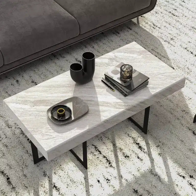 Set 3 tavolini da caffè contemporanei Rohde con cassetti, grigio/metallo color gomma - miBasics
