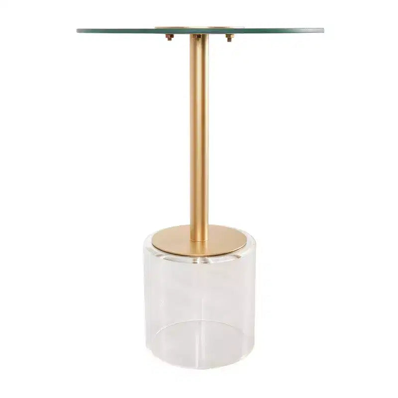 Tavolino d'appoggio in acrilico Olivia & May con base rialzata e supporto dorato, 56 cm, trasparente: tavolino rotondo moderno in vetro a vassoio Martini