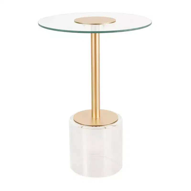 Tavolino d'appoggio in acrilico Olivia & May con base rialzata e supporto dorato, 56 cm, trasparente: tavolino rotondo moderno in vetro a vassoio Martini