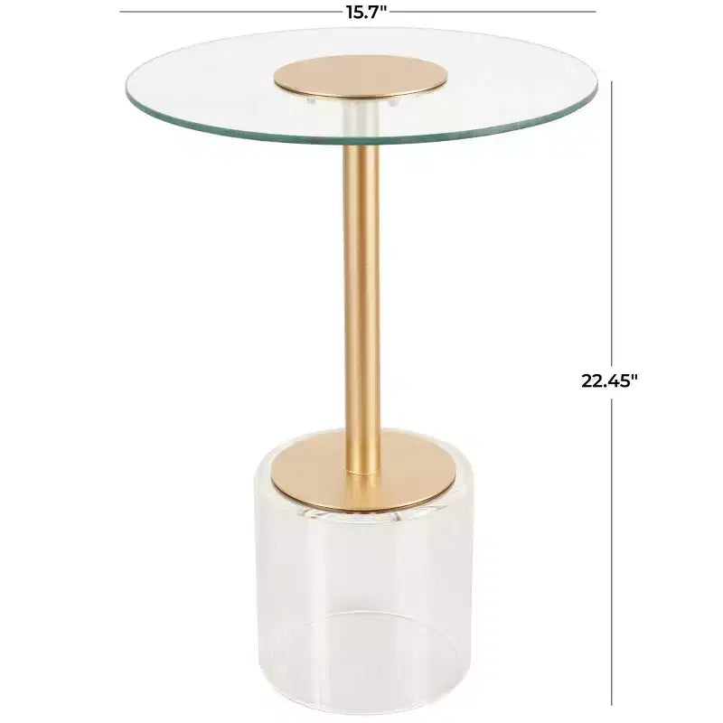 Tavolino d'appoggio in acrilico Olivia & May con base rialzata e supporto dorato, 56 cm, trasparente: tavolino rotondo moderno in vetro a vassoio Martini