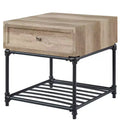 Acme Furniture Brantley 22" Drawer and 1 Tier Shelf Accent Tables Oak and Sandy Black: No Assembly, Open Storage