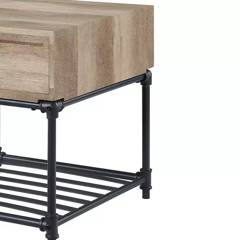 Acme Furniture Brantley 22" Cassetto e 1 Ripiano Tavolini d'Appoggio Rovere e Nero Sabbiato: Nessun Montaggio, Spazio Aperto