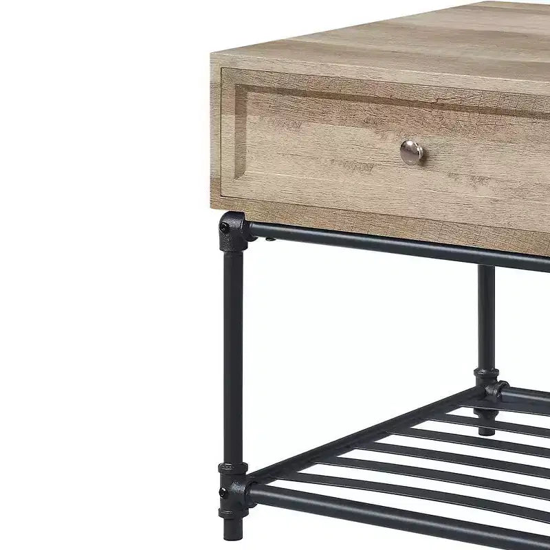 Acme Furniture Brantley 22" Cassetto e 1 Ripiano Tavolini d'Appoggio Rovere e Nero Sabbiato: Nessun Montaggio, Spazio Aperto