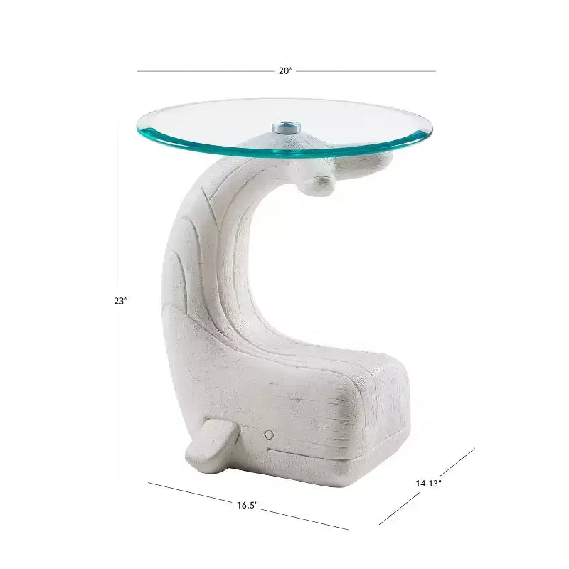 Weldon The Whale Tavolino da divano intagliato in legno e con piano in vetro con finitura Coastal White Driftwood - Linon