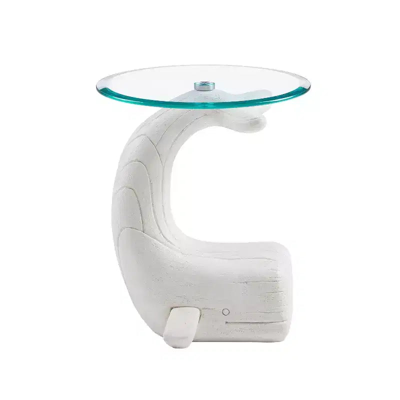 Weldon The Whale Tavolino da divano intagliato in legno e con piano in vetro con finitura Coastal White Driftwood - Linon