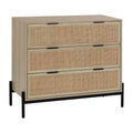Nathan James Andrew 3 Drawers Storage Cabinet with Natural Rattan Accent and Metal Legs: Bohemian Charm, Ample Storage