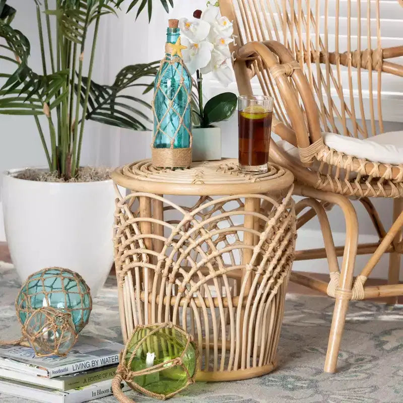 Tavolino rotondo Edena in rattan, naturale/marrone - bali & pari: Stile bohémien, Nessun montaggio richiesto