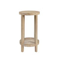 Harley Round Accent Table Wheat: Martha Stewart, Ash Veneer, Rattan Shelf, 28" High