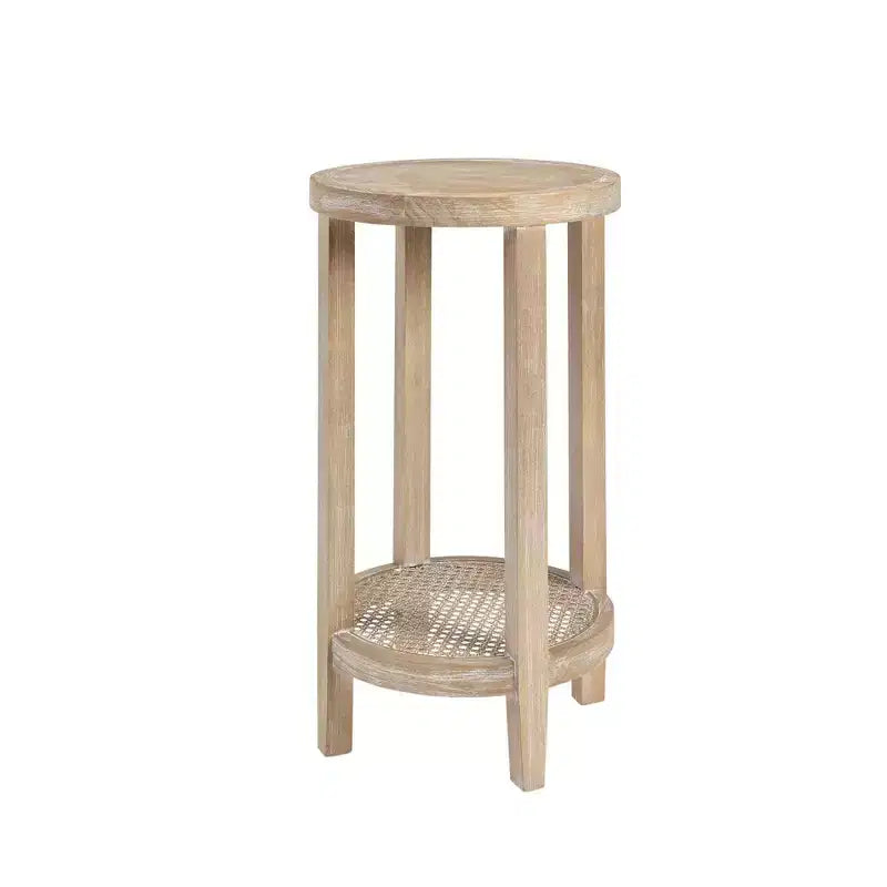 Tavolino d'appoggio rotondo Harley color grano: Martha Stewart, impiallacciatura in frassino, ripiano in rattan, 71 cm di altezza