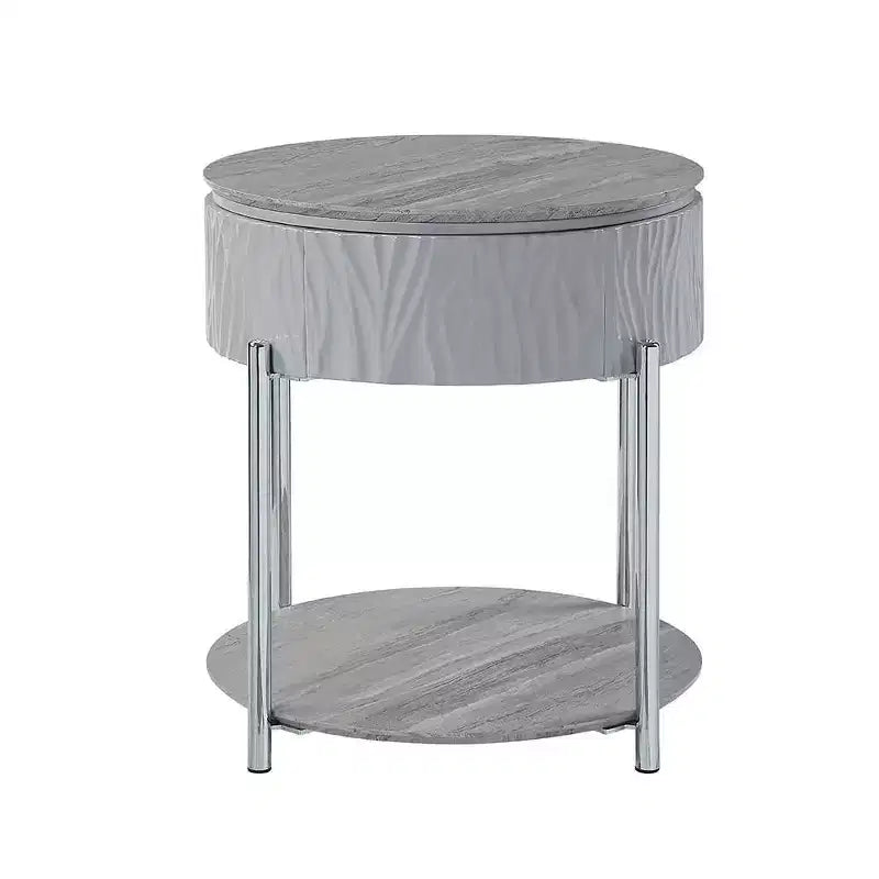 Acme Furniture Yukino Accent Table Gray/Chrome Finish