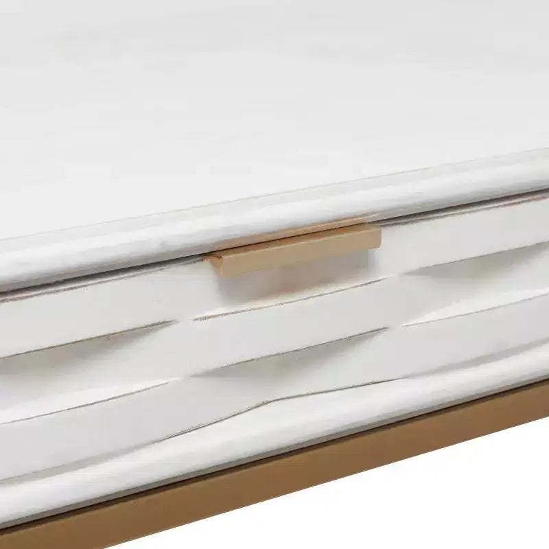 Tavolo consolle contemporaneo in metallo a 2 cassetti Bianco - Olivia & May: Struttura dorata, Mobile contenitore per ingresso, Nessun montaggio richiesto