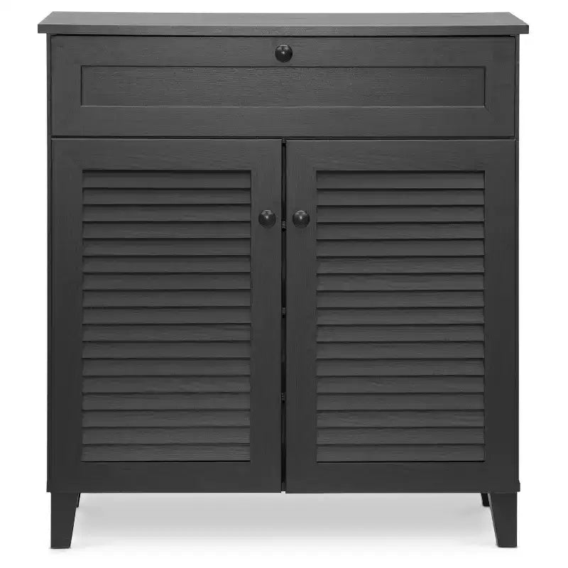Calvin Shoe - Scarpiera - Espresso - Baxton Studio: Organizer Moderno con 4 Ripiani e Cassetto
