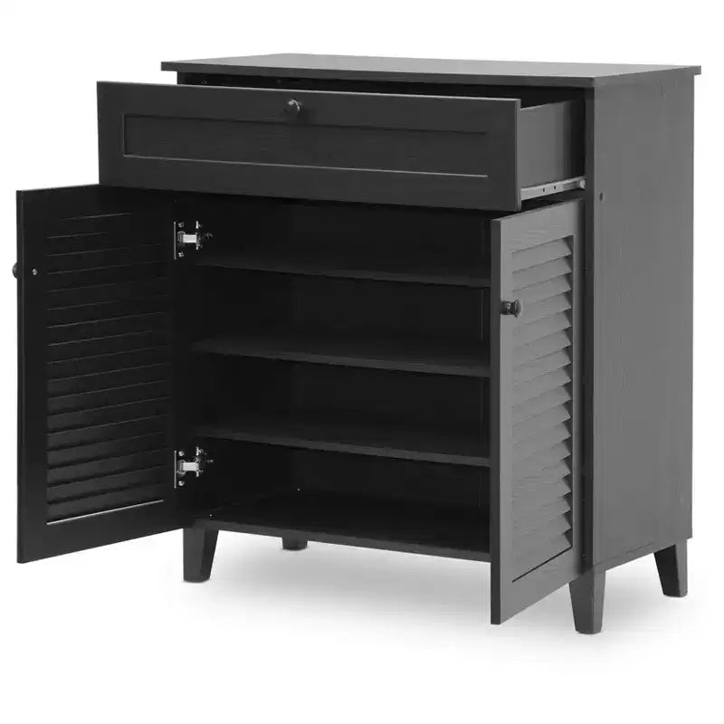 Calvin Shoe - Scarpiera - Espresso - Baxton Studio: Organizer Moderno con 4 Ripiani e Cassetto