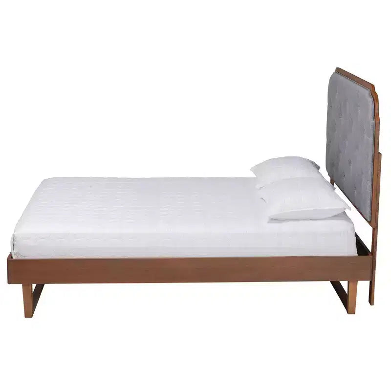 Baxton Studio King Roald Letto a piattaforma in tessuto e legno Grigio/Marrone Noce