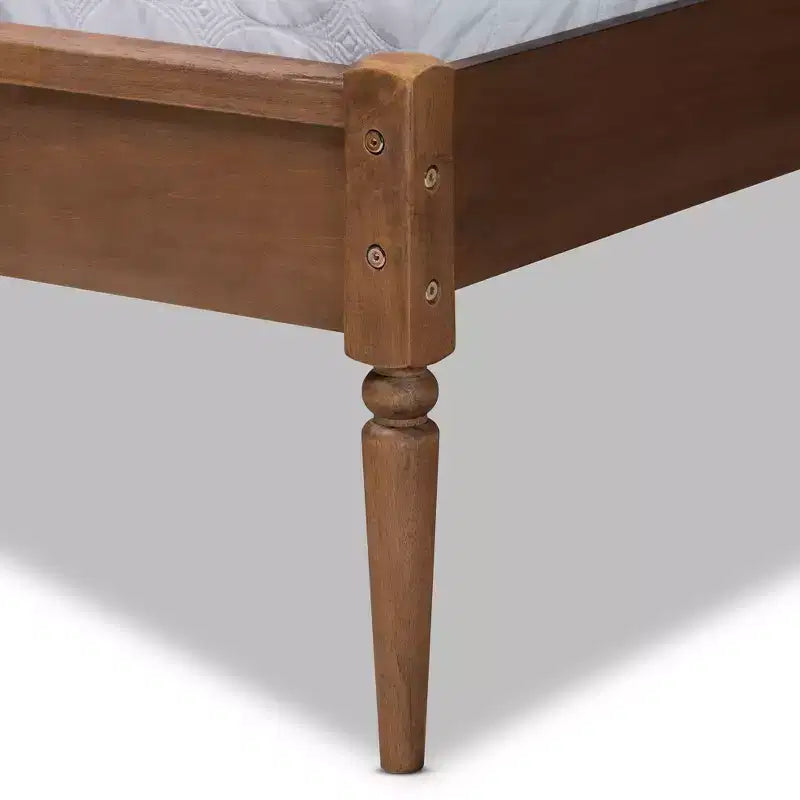 Letto a piattaforma King Elston Wood e rattan sintetico marrone/noce cenere - Baxton Studio: design di metà secolo, gambe tornite