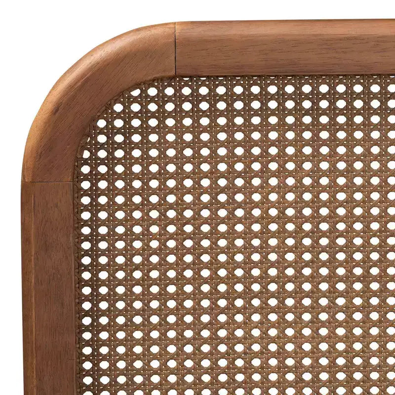 Letto a piattaforma King Elston Wood e rattan sintetico marrone/noce cenere - Baxton Studio: design di metà secolo, gambe tornite