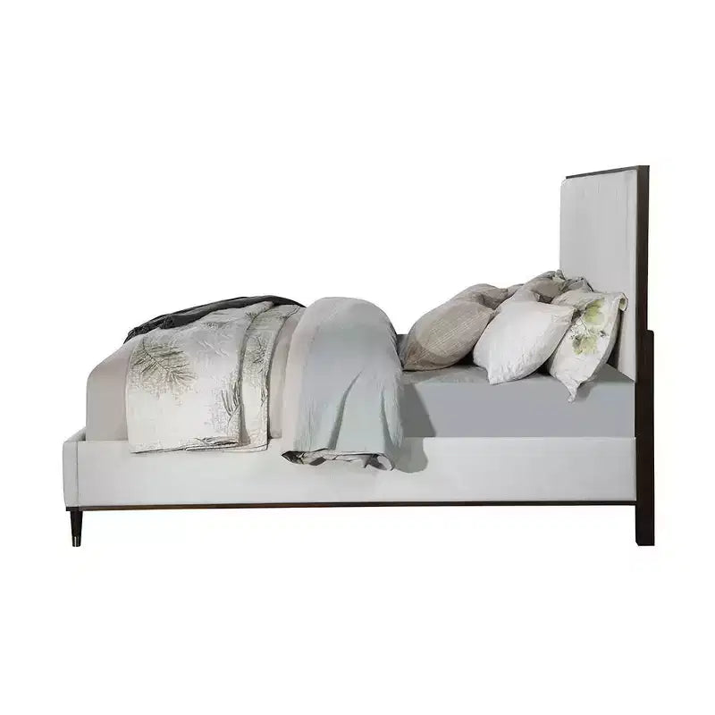 64,25" Letto Queen Carena Letto Tessuto Grigio Chiaro Finitura Bianco Marrone - Acme Furniture: Testiera Imbottita, Struttura in Legno, Richiesto Box Spring