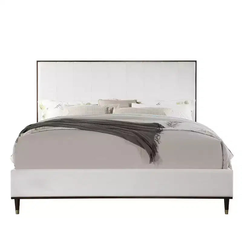 64,25" Letto Queen Carena Letto Tessuto Grigio Chiaro Finitura Bianco Marrone - Acme Furniture: Testiera Imbottita, Struttura in Legno, Richiesto Box Spring