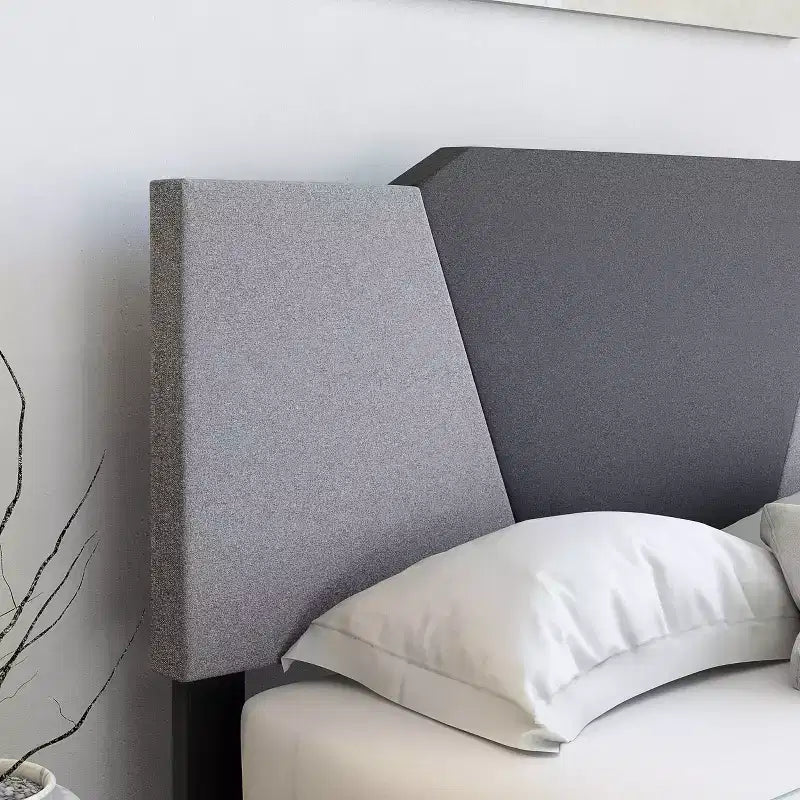 Letto imbottito Queen Sydney Contemporary in lino antracite/grigio - Eco Dream: Doghe in legno di betulla durevoli, richiede la rete a molle
