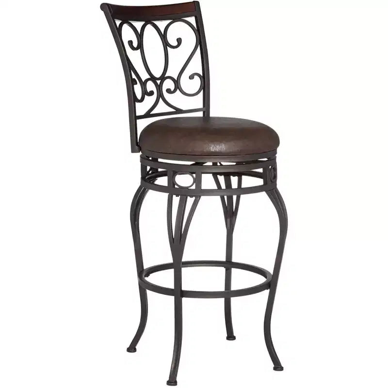 Kensington Hill Trevi Bronze Swivel Bar Stool Brown 26 1/2 High Traditional Faux Leather Cushion with Backrest Footrest for Kitchen Counter Height