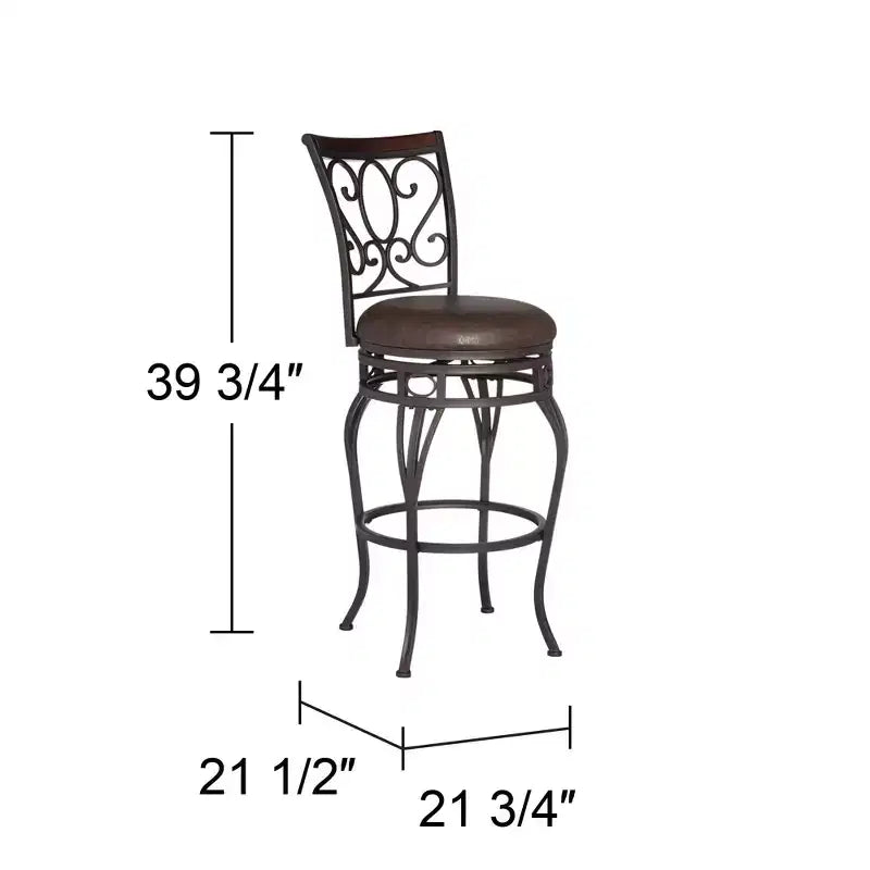 Sgabello da bar girevole Kensington Hill Trevi in bronzo, marrone, alto 67 cm, con cuscino tradizionale in similpelle, schienale e poggiapiedi, per bancone cucina