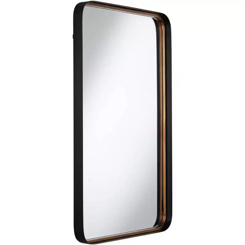 Specchio decorativo rettangolare da parete Uttermost Andi, moderno, in vetro smussato, con cornice in ferro nero e oro, largo 61 cm, per bagno, camera da letto, casa, ingresso