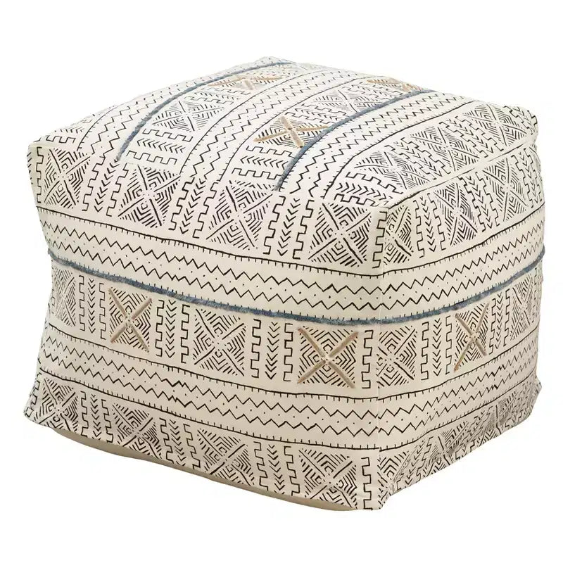 Saro Lifestyle Saro Lifestyle Abstract Design Mudcloth Floor Pouf, White, 20x20x14
