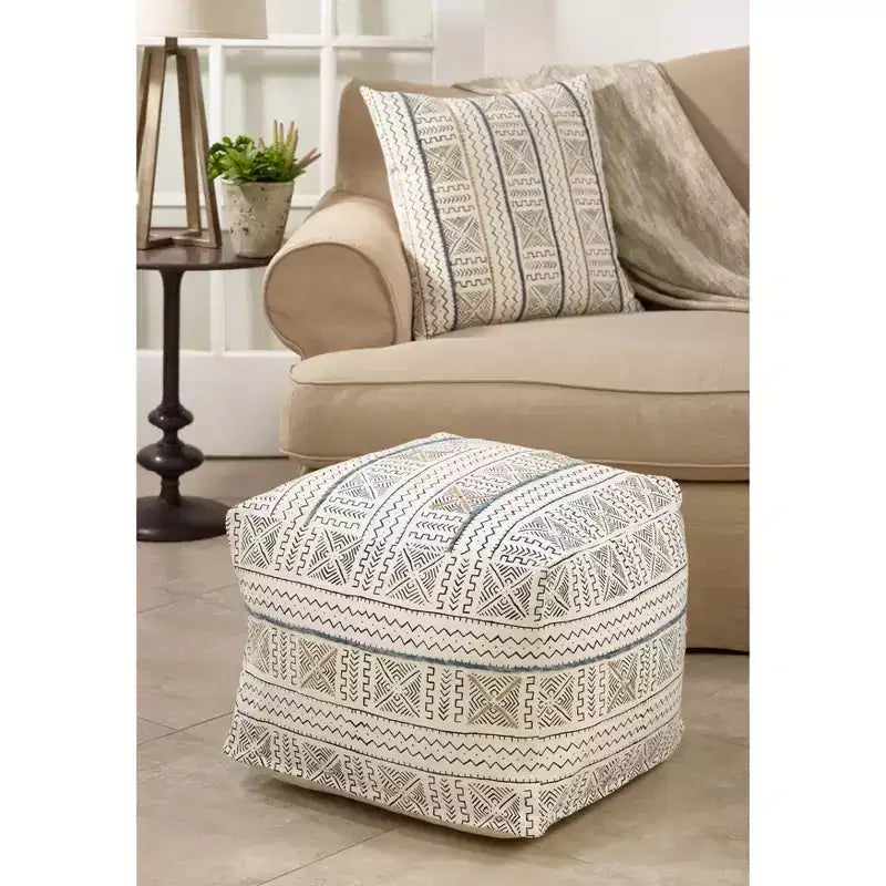 Saro Lifestyle Saro Lifestyle Pouf da pavimento Mudcloth con design astratto, bianco, 20x20x14