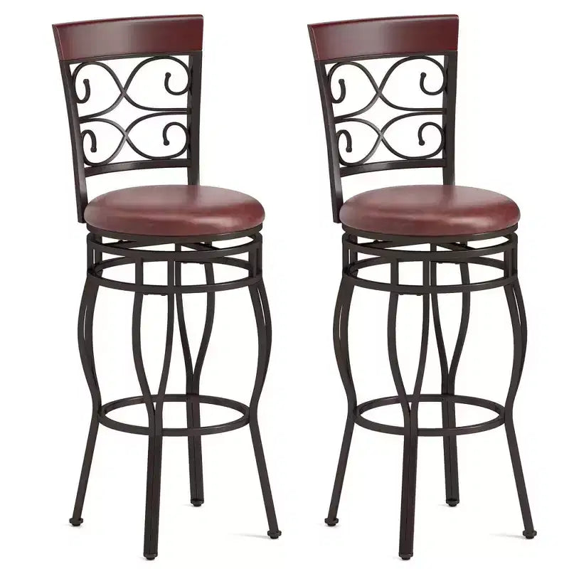 Costway Set of 2 Vintage Bar Stools Swivel Padded Seat 30 Bistro Dining Kitchen Pub Chair High Back