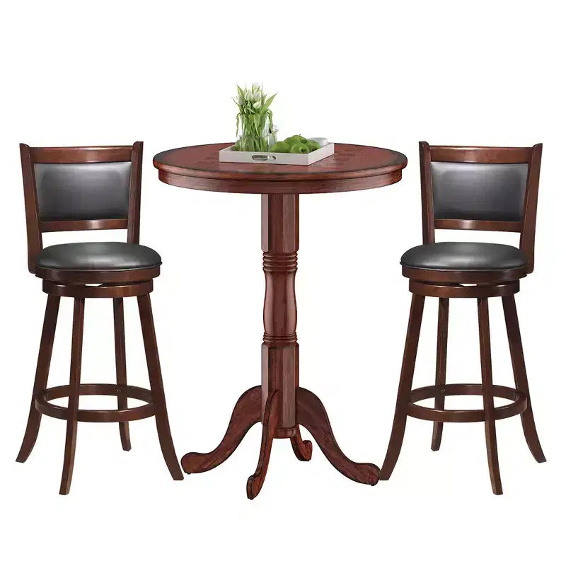 Costway 3pcs Pub Table Set 30 Round Bar Height Table & 2pcs Swivel Bar Stools