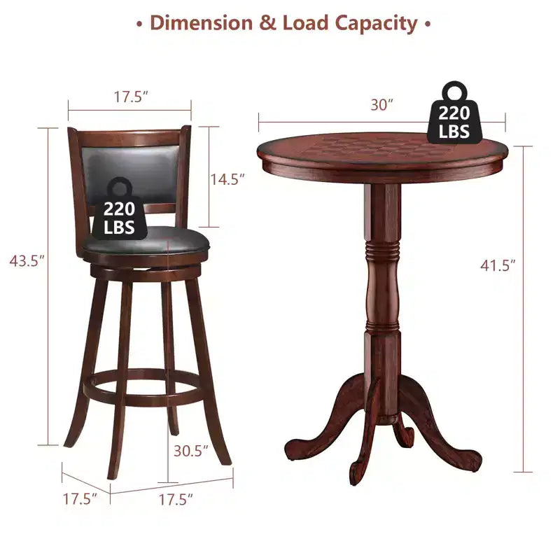Set da bar 3 pezzi Costway con tavolo rotondo alto 76 cm e 2 sgabelli girevoli