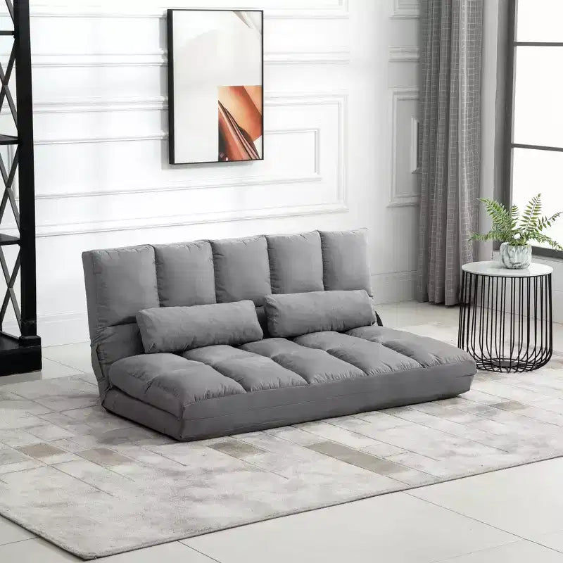 Poltrona Divano Convertibile da Pavimento HOMCOM, Letto Pieghevole, Chaise Longue per Ospiti con 2 Cuscini, Schienale e Poggiatesta Regolabili