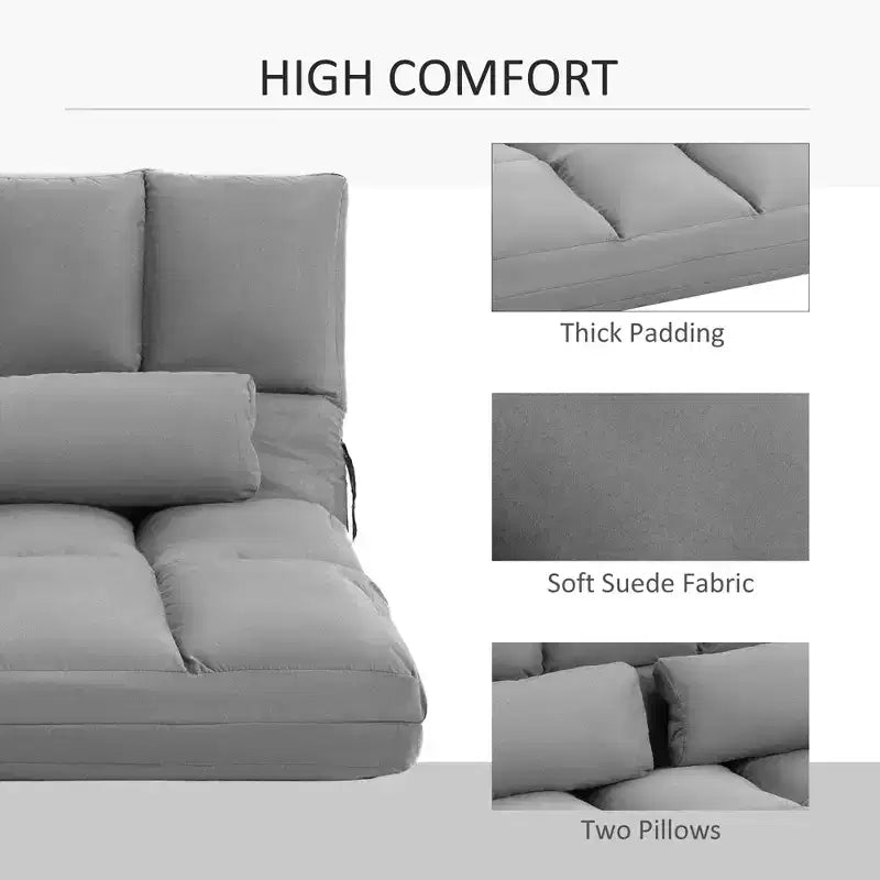 Poltrona Divano Convertibile da Pavimento HOMCOM, Letto Pieghevole, Chaise Longue per Ospiti con 2 Cuscini, Schienale e Poggiatesta Regolabili