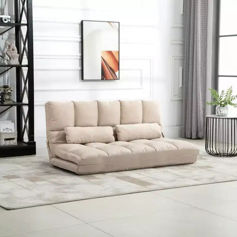 Poltrona Divano Convertibile da Pavimento HOMCOM, Letto Pieghevole, Chaise Longue per Ospiti con 2 Cuscini, Schienale e Poggiatesta Regolabili