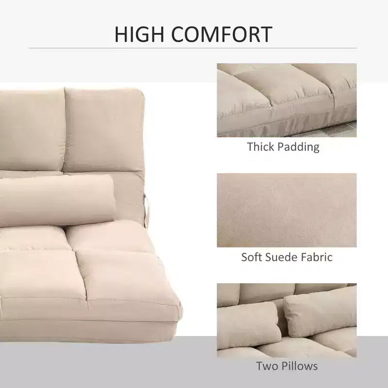 Poltrona Divano Convertibile da Pavimento HOMCOM, Letto Pieghevole, Chaise Longue per Ospiti con 2 Cuscini, Schienale e Poggiatesta Regolabili