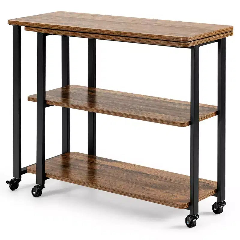 Costway Tavolino da Divano Brevettato con Libreria Girevole a 360 Gradi, Ripiani e Ruote, Marrone/Marrone Rustico/Naturale