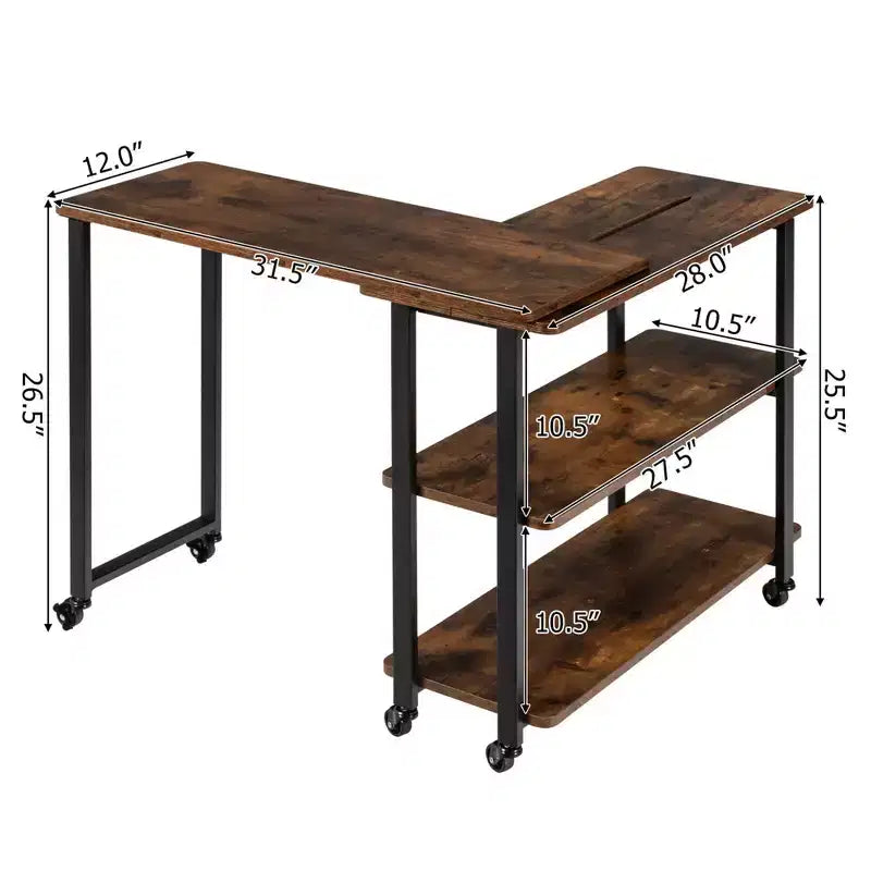 Costway Tavolino da Divano Brevettato con Libreria Girevole a 360 Gradi, Ripiani e Ruote, Marrone/Marrone Rustico/Naturale