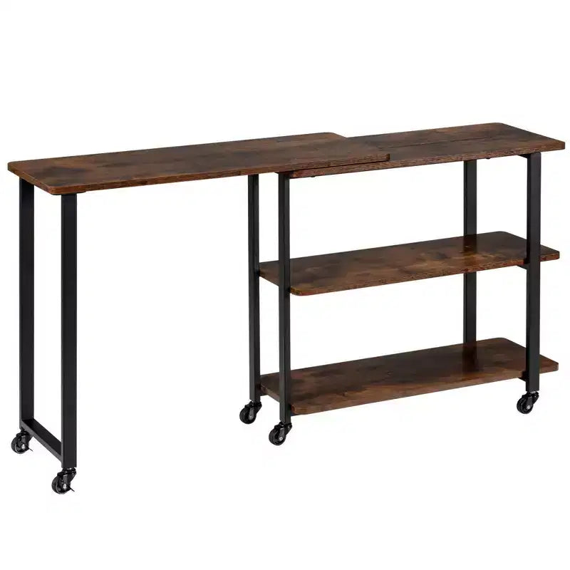 Costway Tavolino da Divano Brevettato con Libreria Girevole a 360 Gradi, Ripiani e Ruote, Marrone/Marrone Rustico/Naturale