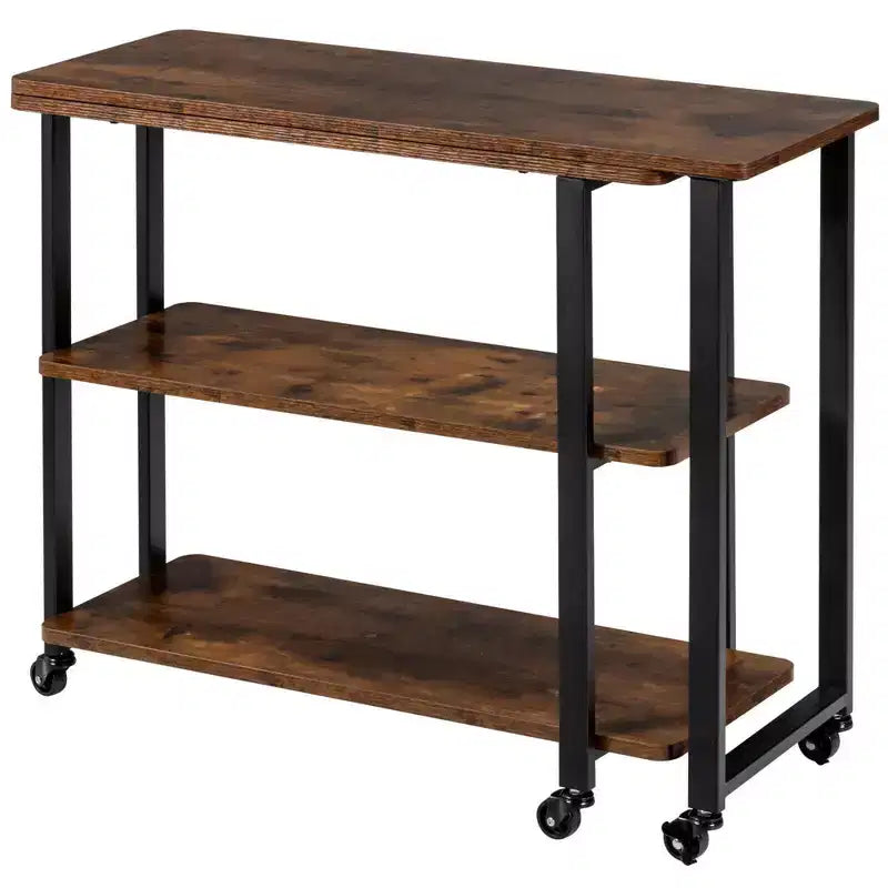 Costway Tavolino da Divano Brevettato con Libreria Girevole a 360 Gradi, Ripiani e Ruote, Marrone/Marrone Rustico/Naturale