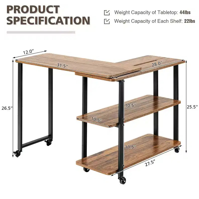 Costway Tavolino da Divano Brevettato con Libreria Girevole a 360 Gradi, Ripiani e Ruote, Marrone/Marrone Rustico/Naturale