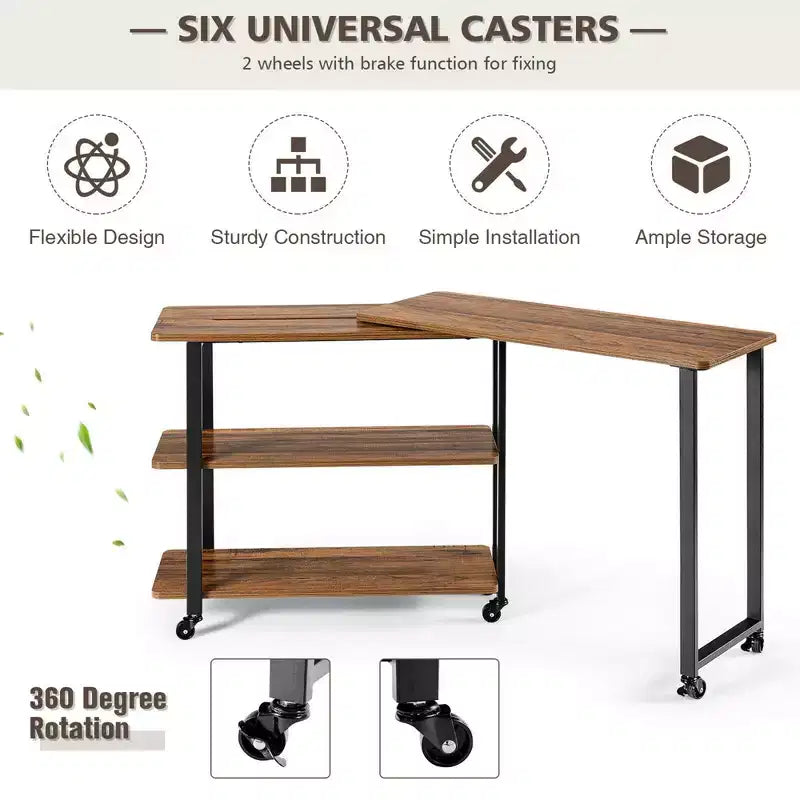 Costway Tavolino da Divano Brevettato con Libreria Girevole a 360 Gradi, Ripiani e Ruote, Marrone/Marrone Rustico/Naturale