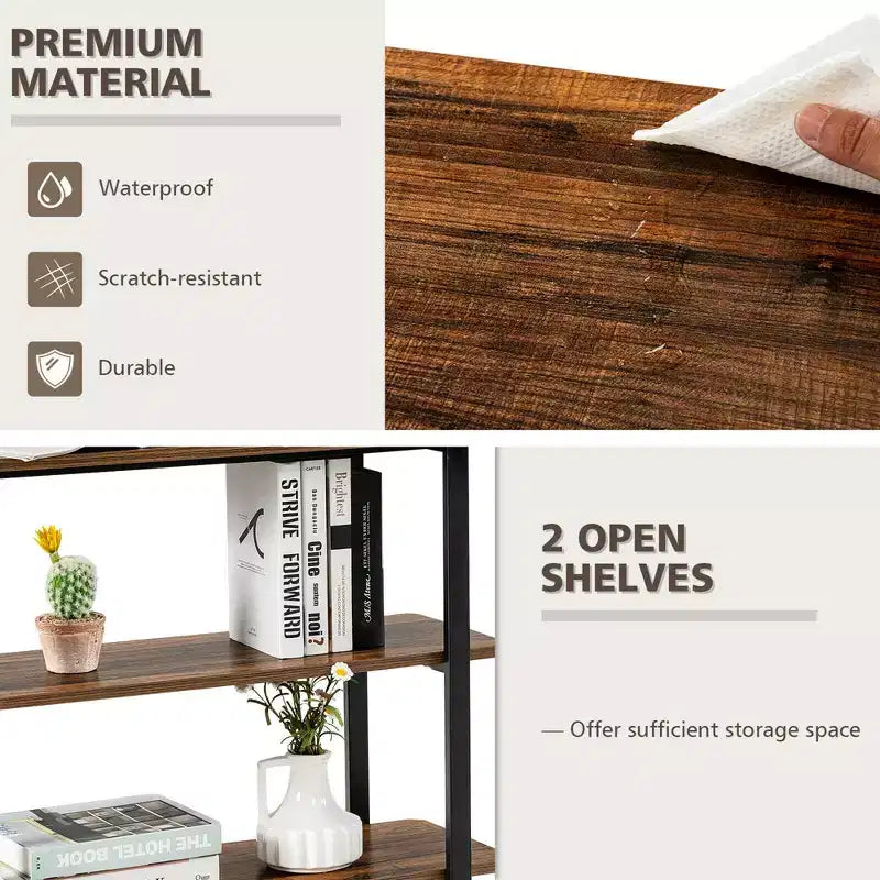 Costway Tavolino da Divano Brevettato con Libreria Girevole a 360 Gradi, Ripiani e Ruote, Marrone/Marrone Rustico/Naturale