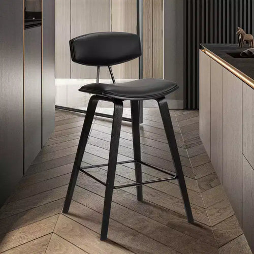 28.5 Fox Mid-Century Bar Height Barstool Faux Leather with Brushed Wood - Armen Living