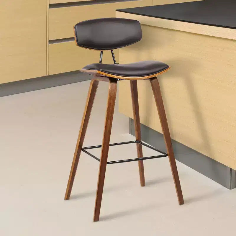 Sgabello da bar Fox Mid-Century in ecopelle e legno spazzolato, altezza bar, 28,5 pollici - Armen Living