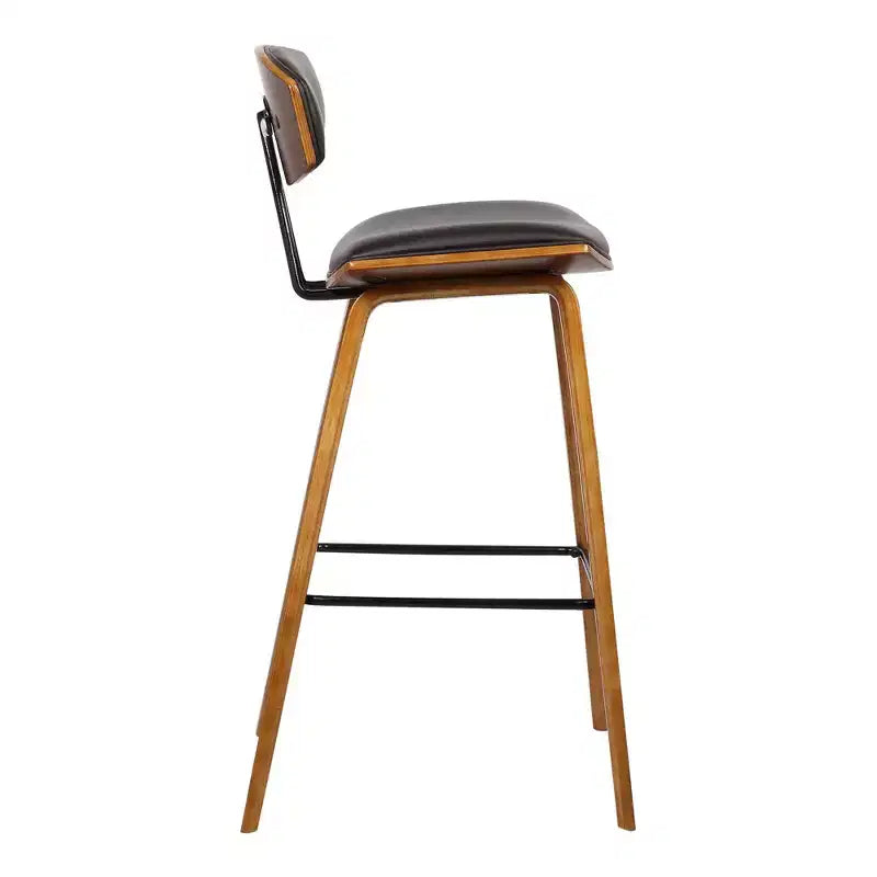 Sgabello da bar Fox Mid-Century in ecopelle e legno spazzolato, altezza bar, 28,5 pollici - Armen Living